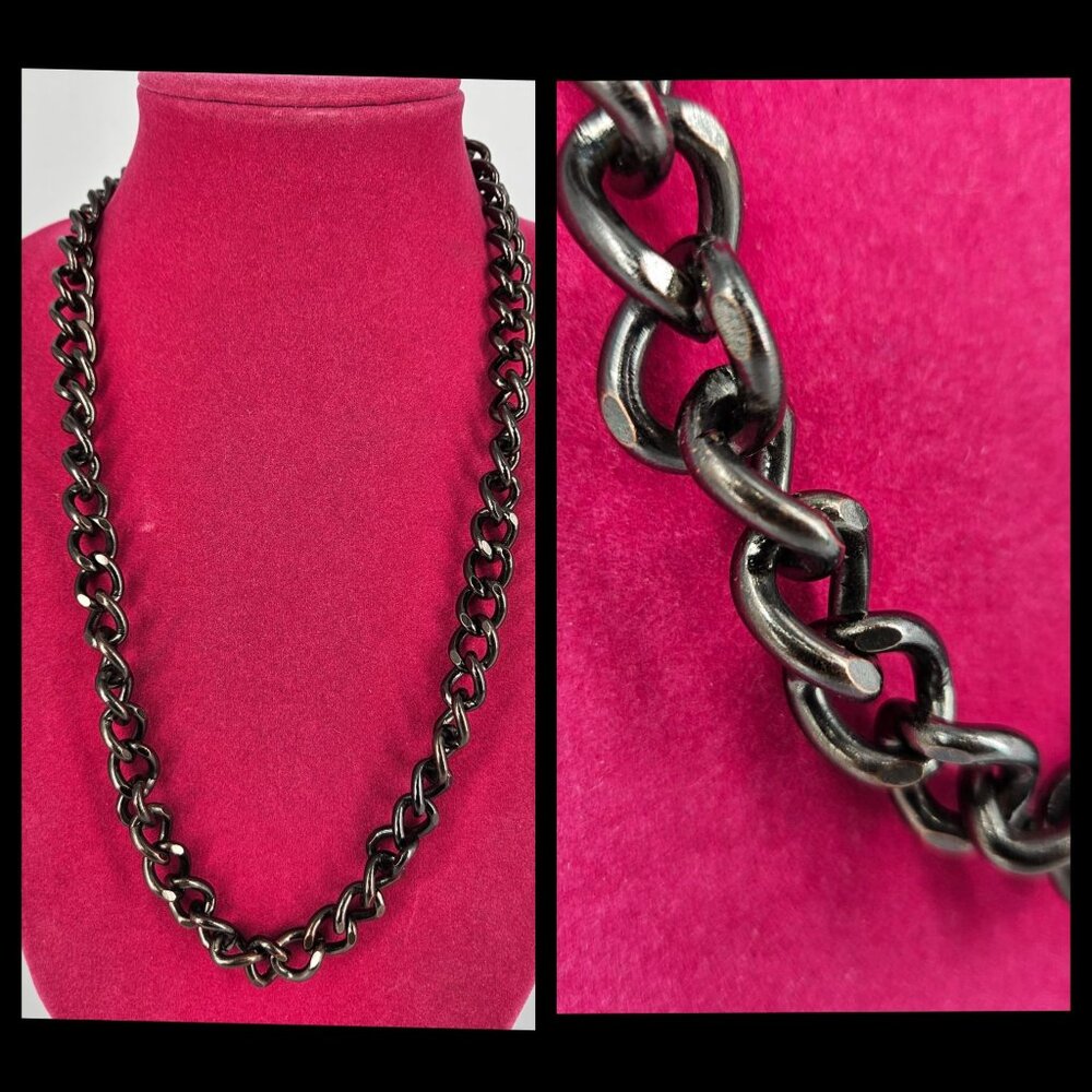 Thick Chunky Link Chain Necklace Stainless Steel Gunmetal 13" Rock Metal Biker G